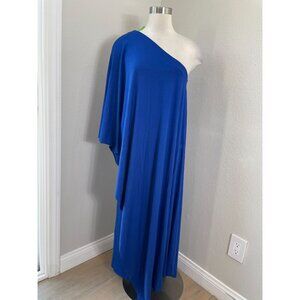NEW Aakasha Womens Medium Blue One Shoulder Asymmetrical Maxi Dress